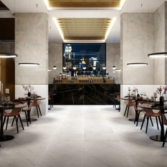Pavimento Gres porcellanato per interno maxi formato bianco marmo di Carrara