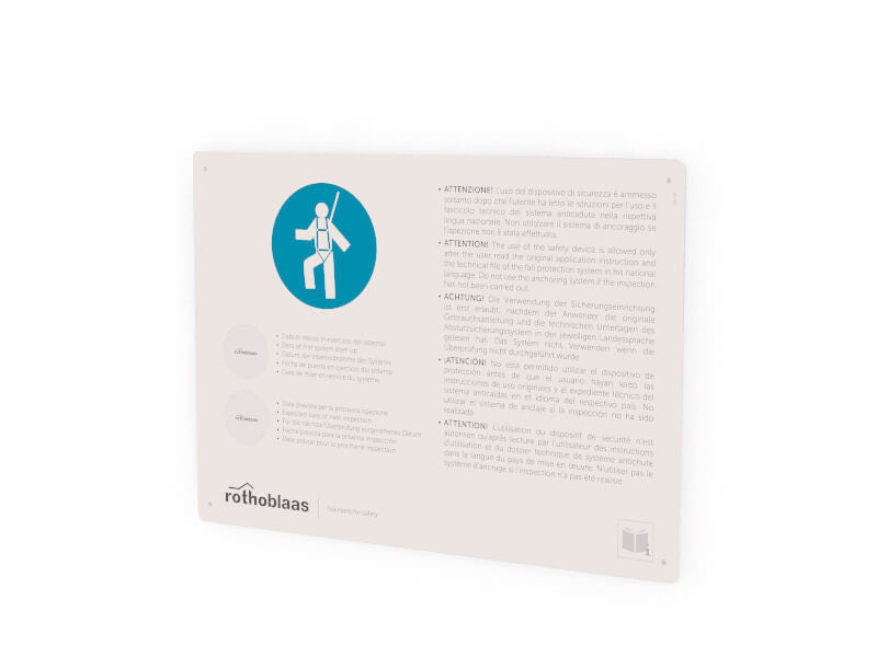 TARGHETTA DI SEGNALAZIONE PER IMPIANTI PLATO PER LINEA VITA "ROTHOBLAAS"