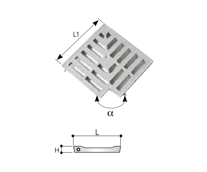 GRIGLIA ANGOLARE ALTO DRENAGGIO PER CANALE PVC 130 "REDI"