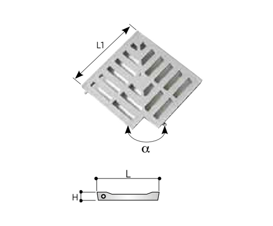 GRIGLIA ANGOLARE ALTO DRENAGGIO PER CANALE PVC 130 "REDI"